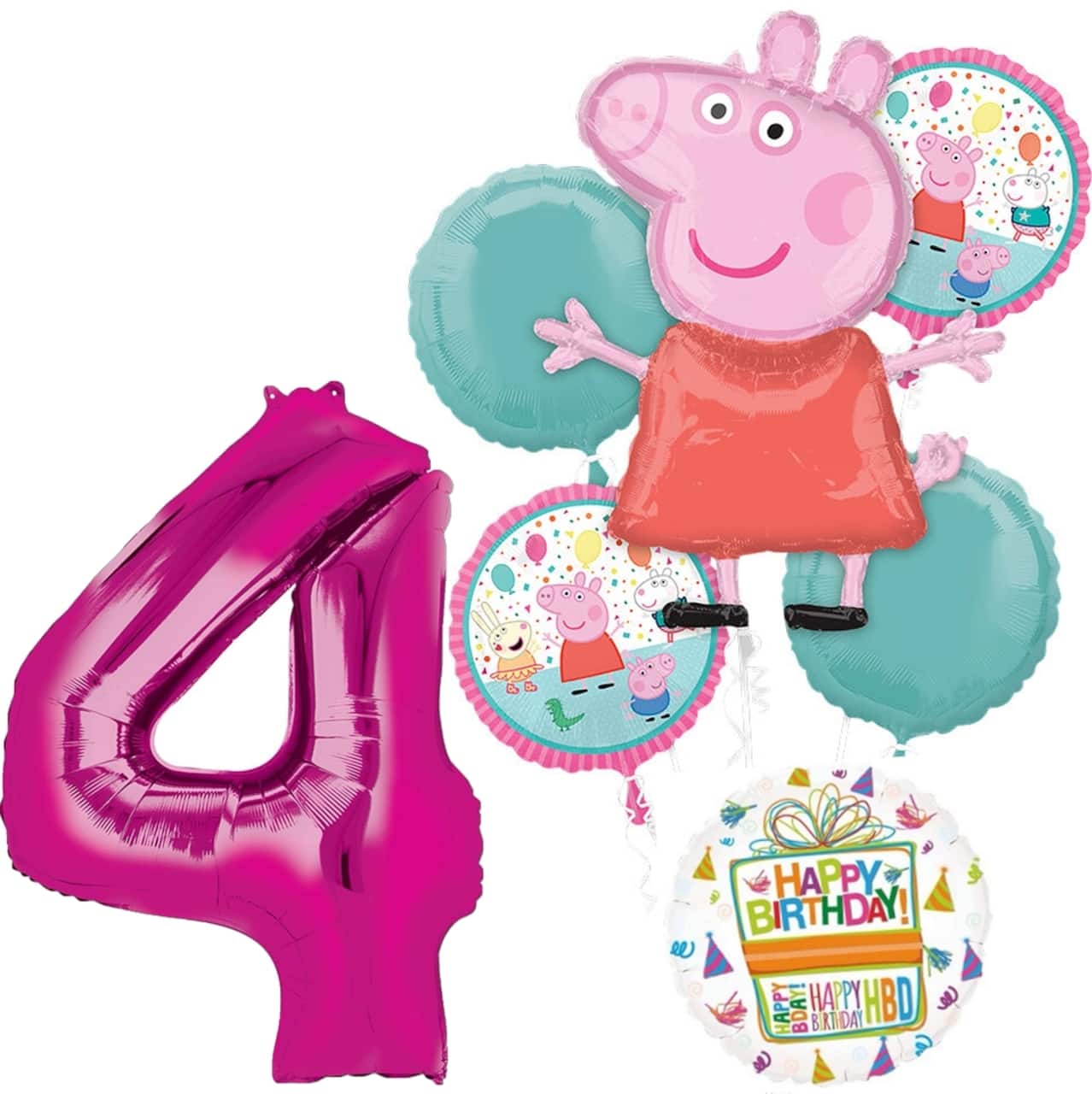 Peppa Pig Birthday 7-Piece Foil Balloon Bouquet